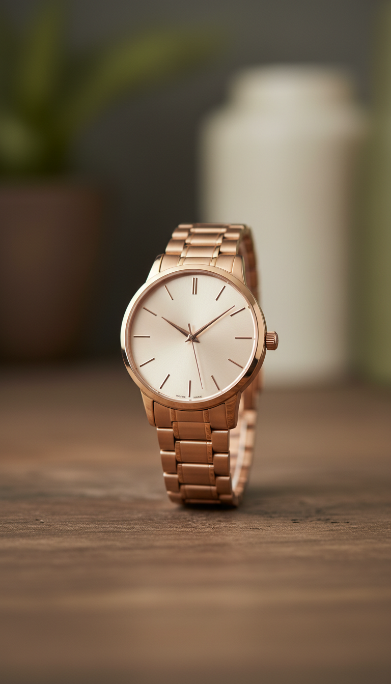 Rose gold dress wristwatch